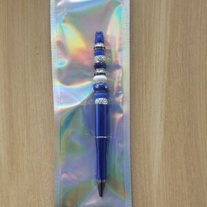 Blue Beaded Pen with White Accents